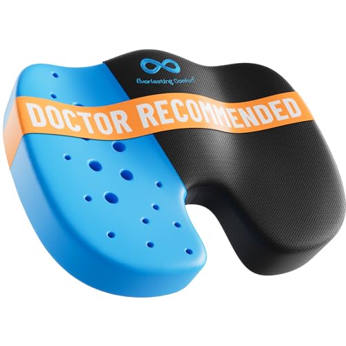 Everlasting Comfort Doctor Recommended Memory Foam Seat Cushion for Office Chairs & Car Seat - Ergonomic Office Desk Accessories for Tailbone Pain Relief, Sciatica & Back Support