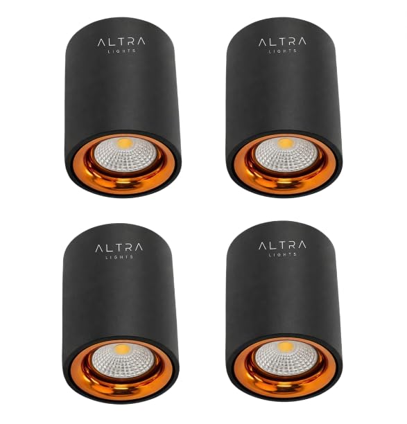 Image of 3W COB LED Surface Mounted Cylinder Downlight | Spotlight for False Ceiling | for Living Room, Office, Showroom Roof | Natural White, Aluminium Black & Rosegold Reflector | Pack of 4