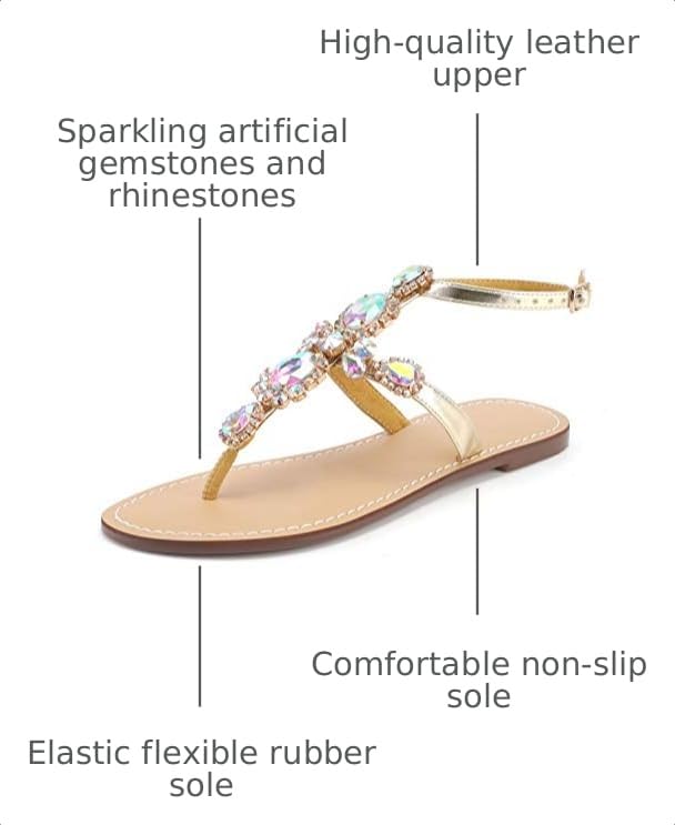 Image of ZhuLinFeng Women'S Rhinestone Gladiator Sandals Flat Wedding Sandals Gem Pearl Sparkling Bridal Bridesmaid Sandals Blue Bohemian Sandals