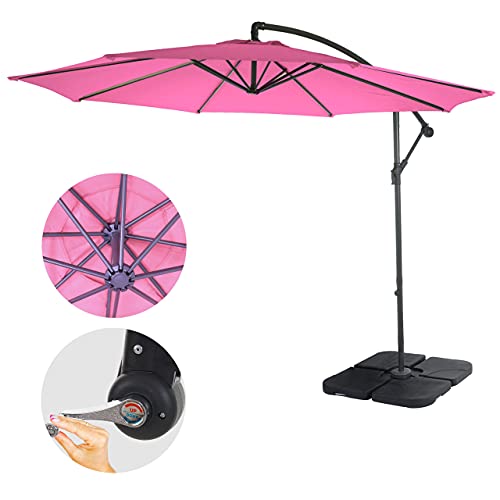 Sombrilla voladiza Acerra, parasol, Ø 3m inclinable, poliéster/acero 11kg ~ rosa con soporte