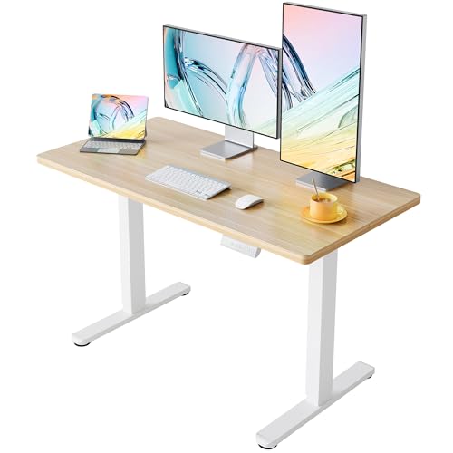 HUANUO Electric Standing Desk, 40 x 24 Inch Height Adjustable Computer Desk with Storage Bag, 4 Height Memory Settings, Sit Stand Up Desk for Home Office, Light Walnut