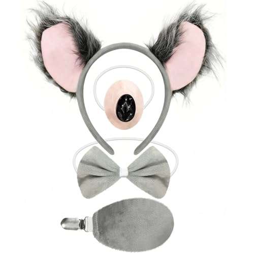 Nahalesy Koala Costume Set, Koala Ears Headband, Tail, Nose and Bows Tie for Women, Koala Cosplay Set Animal Costume