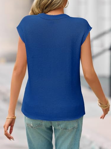Image of Saodimallsu Women's V Neck Cap Sleeve Lightweight Knit Sweater Top