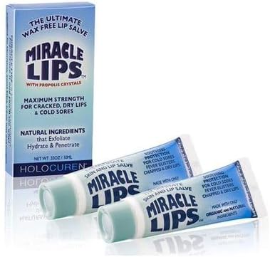 Holocuren Miracle Lips Salve Lip Balm with Propolis and Tea Tree Oil, Includes Propolis Crystal Lip Scrub, 2 Pack, 0.66 oz