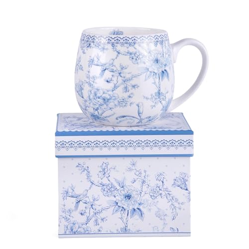 Taza de té y café floral azul de porcelana de hueso 480 ml miniatura 5