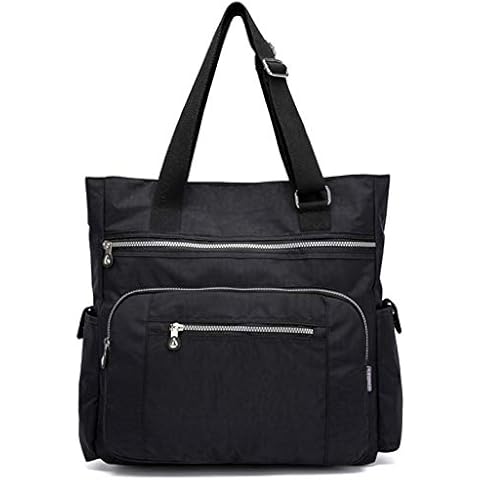 Nawoshow Women Canvas Tote Bag Waterproof Nylon Multi Pocket Shoulder Bags Work Bag Teacher Purse and Handbags, A-black, L Cover