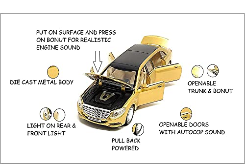 Image of 1:24 Scale Die Cast Car Pull Back Alloy Metal Mercedes Maybach S650 Limousine with Lights and Sound [Colour as per Stock]