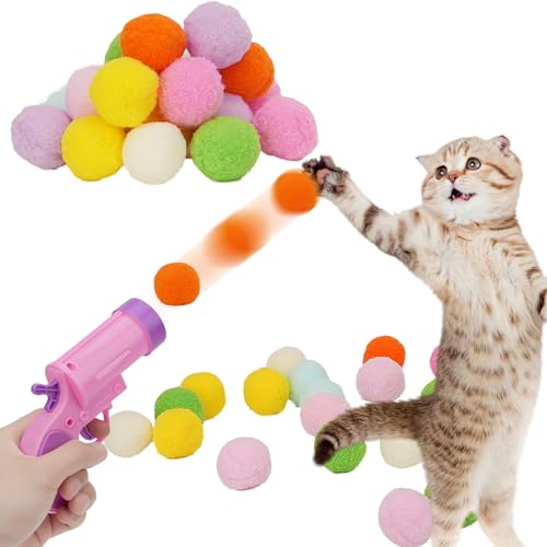C-Passion Cat Ball Toy Launcher Gun,Cat Balls Fetch Toy,50Pcs Plush Fuzzy Balls Launcher Cat Toy For Cats,Cute Kitten Kitty Toys,Funny Interactive Cat Toys For Bored Indoor Adult Cats cover