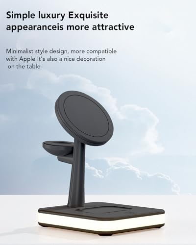 QUVFHE Chargeur sans fil 4 en 1 avec lumière et 1 port USB pour Apple, support magnétique sans fil pour iPhone 17/16/15/14/13/12, iWatch Series 11/10/9/8/7/Ultra 3/2/SE 3/2, Air-Pods 4/3/Pro3/2 (noir – Image 4