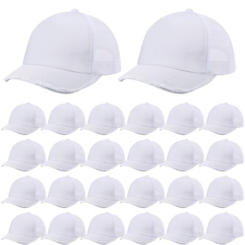 Image of Suhine 24 Pcs Blank Trucker Hat Bulk Unisex Mesh Baseball Cap for Sublimation Embroidery Vintage Adjustable Hat for Men Women