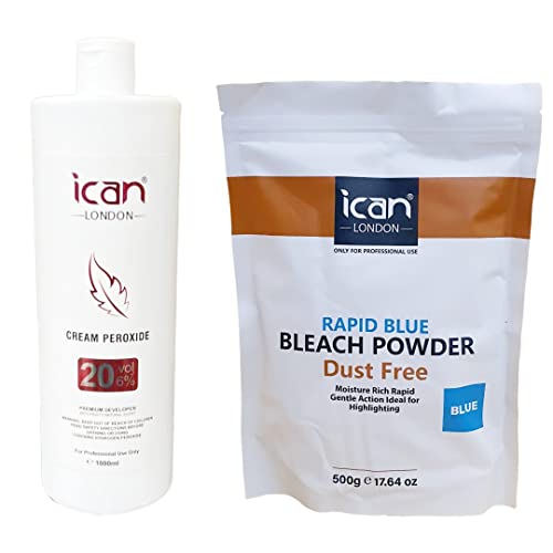 ICAN LONDON Peroxyde de crème professionnelle 20 VOL 6 % 1 L + poudre de blanchiment bleue rapide 500 g Cover