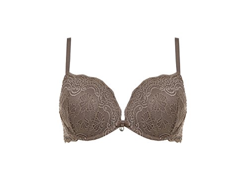 LORMAR Reggiseno Balconcino Double Pizzo Coppe Super Push UP 2 Taglie in più (4, Corteccia)