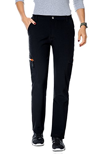 Nonwe Women's Water-Resistant Fleece Lined Warm Ski Pants Hiking Pants Black L/29 Inseam