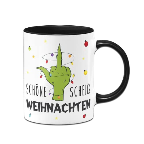 Tassenbrennerei , Keramik ,Grinch Tasse mit Spruch Schöne S Weihnachten - Weihnachtstasse lustig - Anti Weihnachten Deko (Schwarz)