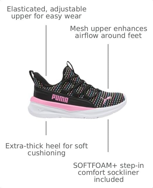Image of Puma Unisex-Child Softride One4All Slip On Shoes, Black-Fast Pink AH25, Little Kid 2