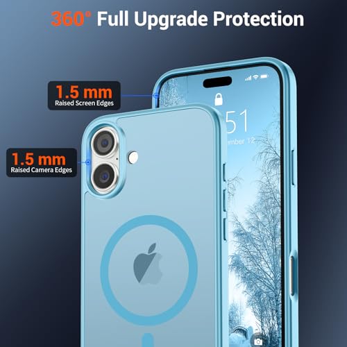 Image of SUPFINE Magnetic for iPhone 16 Plus Case(Compatible with MagSafe)(Military Grade Drop Protection) Slim Translucent Matte Shockproof with Anti-Fingerprint Phone Case,Light Blue