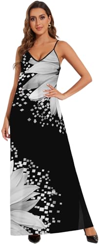 Image of Women's Maxi Sunflower Dresses Sleeveless Long Tie Dye Dress Casual Sundresses with Pockets