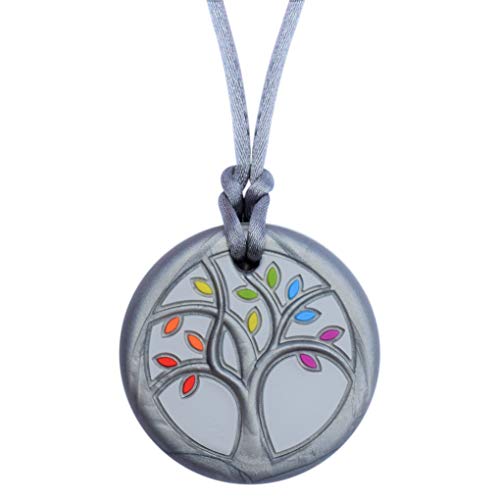 Image of Munchables Tree of Life Sensory Chew Necklace for Adults – Discreet Silicone Chewelry Pendant for Anxiety, ADHD, and Stress Relief – Durable Oral Motor Tool, Silver