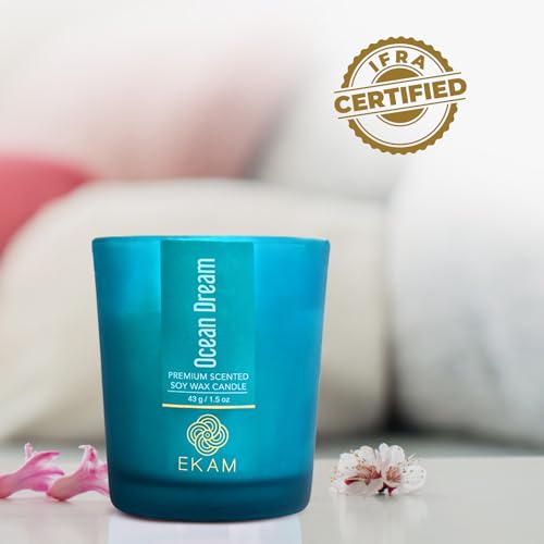 Image of EKAM Ocean Dream Votive Soy Wax Scented Candle, 40 Grams, 10 Hours Burn Time| Long Lasting Premium Candles | Ideal for Home Decor | Gifting & Aromatherapy