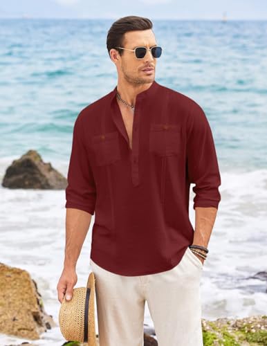 Image of Macsivo Cotton Blend Solid Casual Short Kurta for Men Long Sleeve Mandarin Collar Stylish Shirt Kurta for Men