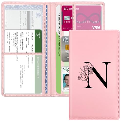 YeeCASE Car Registration and Insurance Holder, Car Document Holder with Closure, Pink with Letters Wallet Case Auto Vehicle Car Accessories for Women and Men