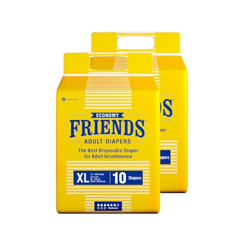 Image of Friends Economy Adult Diaper XL Size Tape | 20 Count (Extra Large) | Waist 35.43 - 65.35 inch | Unisex | Leakproof | Long Protection hours |Wetness Indicator | Odour Lock & Anti-Bacterial Absorbent Core