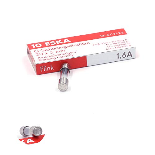 Fusible rapide (F) en verre 1.6A/250VAC 5x20mm (Boite de 10 Fusibles)