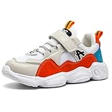 ZXSFC Mädchen Sportschuhe Jungen Sneaker Mädchen Turnschuhe Kinderschuhe Jungen Laufschuhe Mädchen Hallenschuhe Jungen Fitnessschuhe Outdoor Schuhe Weiße Orange 32