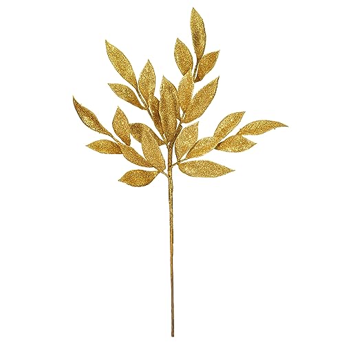 Vickerman 22" Gold Glitter Bayleaf Artificial Christmas Spray - Set of 12 Glitter Leaf Sprays for Gold Leaves Artificial Flowers and Christmas Tree Decor