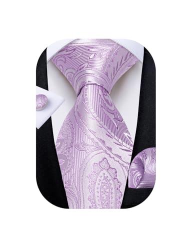 Image of DiBanGu Mens Paisley Tie Set Silk Woven Jacquard Necktie and Pocket Square Cufflinks Gift Set for Wedding Bussiness