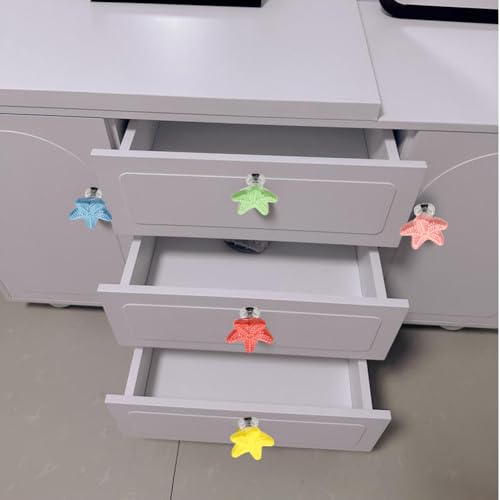 Image of 6colors, 1each Colorful Starfish Ceramic Cabinet Door Handle Wardrobe Drawer knob Dressing Tables Furniture Handle Pull (1, 6 Colors, 1 Each Including red White Yellow Green Blue Pink)