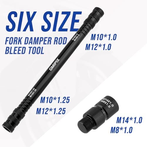 Image of 6 in 1 Fork Damper Rod Bleed Tool M10 x 1.0 /1.25 M12 x 1.0 /1.25 M8 x 1.0 M14 x 1.0 Motorcycle Fork Damper Rod Bleed Repair Tool (Black)