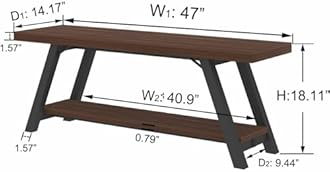 LVB Wood Entryway Bench, Industrial Metal Indoor Shoe Rack, Wooden Storage Bench for Bedroom, Farmhouse Hallway Seating, Walnut, 47 Inch