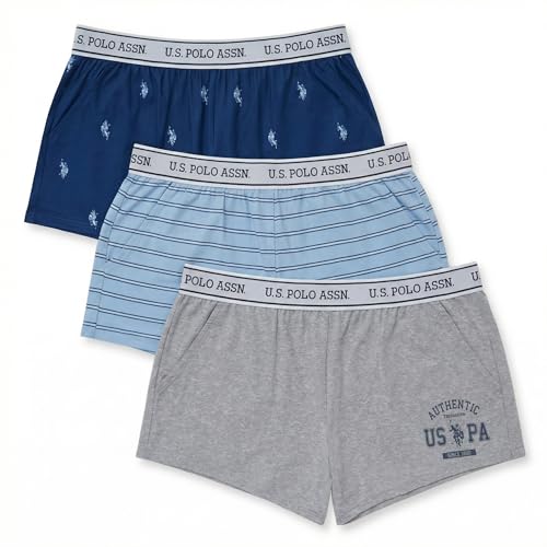 Image of U.S. POLO ASSN. Womens Pajama Shorts with Pockets, Elastic Waist Sleep Shorts for Women, Lounge Short