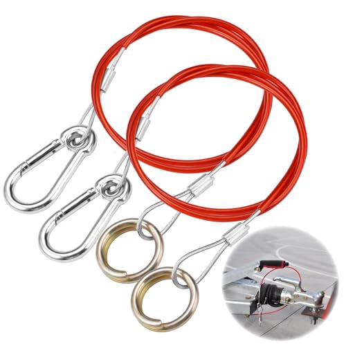 2 Pièces CâBle Remorque Rouge 1 Mètre CâBle De Frein Et D'Arrachement avec Mousqueton, Robuste, Métallique, Portable, pour Toutes Les Remorques Freinées...