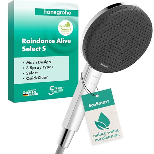 hansgrohe Raindance Alive Select S   ducha de mano ahorro de agua 7,1 l/min (EcoSmart), alcachofa de ducha con 3 tipos de chorro, cabezal de ducha (125 mm), con sistema antical, cromo, 24511000