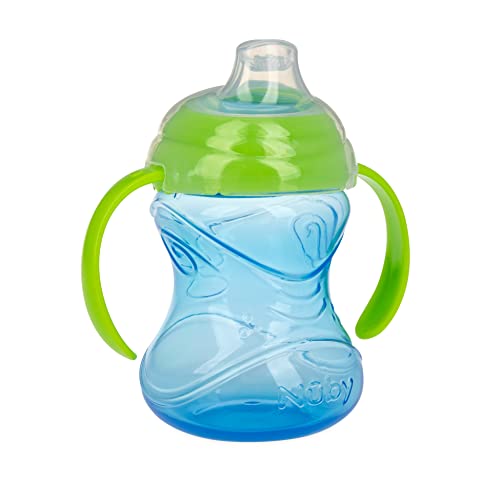Image of Nuby Clik-It Grip N' Sip Soft Spout No-Spill Training Sippy Cup with Handles - (3-Pack) 10 oz - 4+ Months - Blue /Green /Red | Silicone Soft Flex Spout - 2 Handles - Clik It Lock Feature - Red /Blue /Green