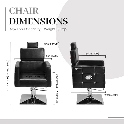 Image of Leather Beauty Parlor Cutting,Salon /Barber /Cutting /Makeup /Makeover Bride Bridegroom Chair, Cushioned Seat Back, with Hydraulic & Push Back System Chair (Black)