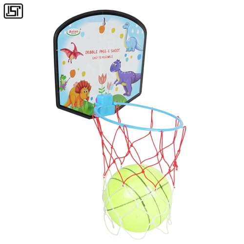 Image of Asian Portable Plastic Basketball with Hoop for Kids Multicolor (Dinosour Theme)