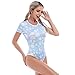 ABAFIP Women's Cute Print Romper Pajama Bodysuit Short Sleeve One Piece Teddy Leotard Top Nightwear Sky Blue Large