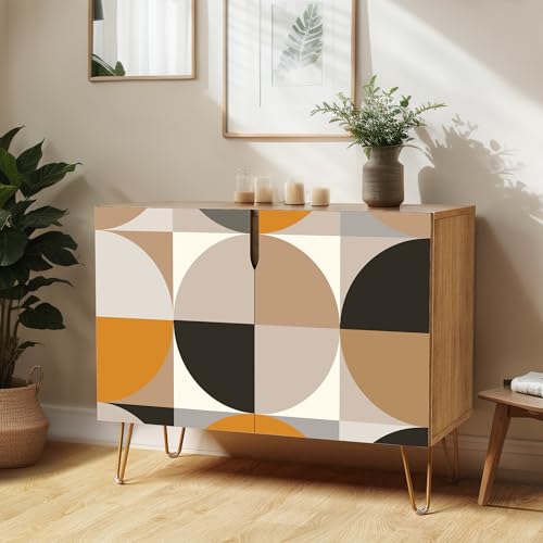 SIGNWIN Sideboard Buffet Cabinet, Kitchen Storage Cabinet with 2 Doors, Mid-Century Geometric Circle Patterns, Cupboard Console Table for Dining Room - 35\" L x 18\" W x 29\" H - Thumbnail 6