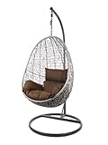 Kideo Komplettset: Hängesessel mit Gestell & Kissen, Lounge-Möbel, Poly-Rattan (Gestell- und Korbfarbe: grau, Kissen: Dunkelbraun Nest (7790 Chocolate))