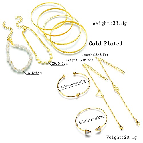 Cocazyw 19Pcs Multiple Layered Stackable Open Cuff Wrap Bangle Rose Gold Gold Bracelets For Women Jewelry Adjustable Bangles For Girls Set Gifts (Gold) #TOP5