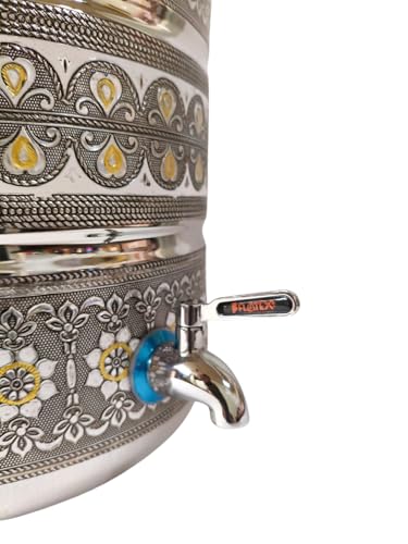 Image of Meenakari Stainless Steel Matka with Tap 18 Litre | Stainless Steel Water Dispenser 18 litres | Meenakari Water Pot - Brass Tap