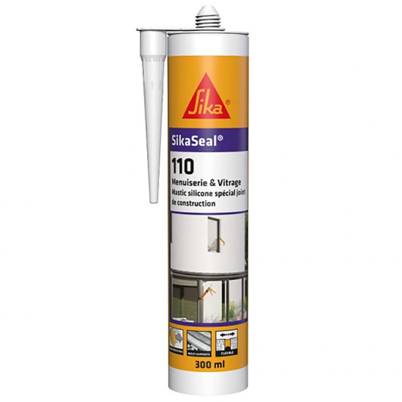 SIKA - Sigillante in silicone da costruzione - SikaSeal-110 Falegnameria e vetratura, nero - Guarnizioni per carpenteria e vetri - Esterno/interno - Cartone da 12 cartucce da 300 ml