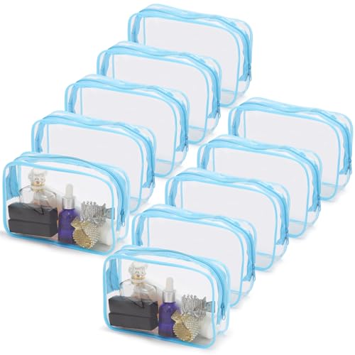 Tbestmax 10 Pack Clear Cosmetic Bags Makeup Bags Portable Waterproof TSA Approved Travel Toiletry Bags Organizer, Medium - Blue, M