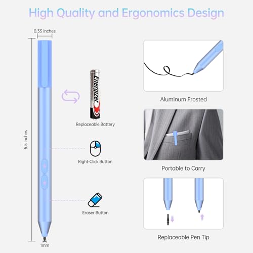 Image of Digital Stylus Pen for HP Envy, Spectre, Pavilion x360 2-in-1 Laptops, Support Microsoft Pen Protocol MPP 1.51 With Palm Rejection, Sapphire | Active Stylus Pen with Smooth Writing, MPP 1.51 Tilt Pen with Pressure Sensitivity & Palm Rejection for Drawing, Note-Taking