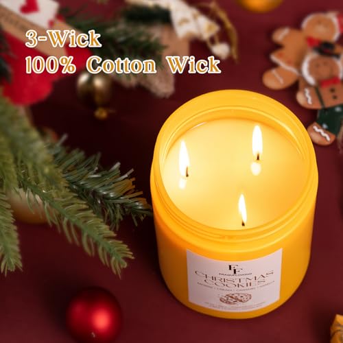 Image of Large Christmas Candle Christmas Cookies Scented, 3-Wick 22oz Long Lasting Scented Candle, Natural Soy Wax Aromatherapy Candle for Home, Holiday Candle Gifts for Women Men