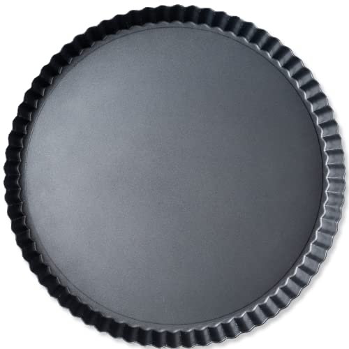 Tart Pan 11 Inch Removable Bottom- Carbon Steel Deep Quiche Pan, Rust, & Temperature Resistant 550-600 °F– Non-Stick, Perfect for Baking Fruit Tarts, Quiches & Dessert