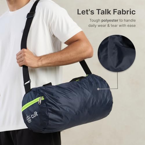 Image of Cult 20 Litre Gym /Duffle Bag for Men & Women - Water Resistant Travel Bag with Spacious Main Compartment, Side Mesh Pocket, Adjustable Shoulder Strap & Durable Zippers - Lightweight Sports Bag - Neon